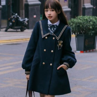 School style puff sleeve double coat