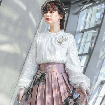 Frill neck lace blouse [20% off with combined purchase &amp; coupon input]