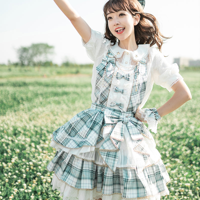 2way apron skirt with idol style frills and checks