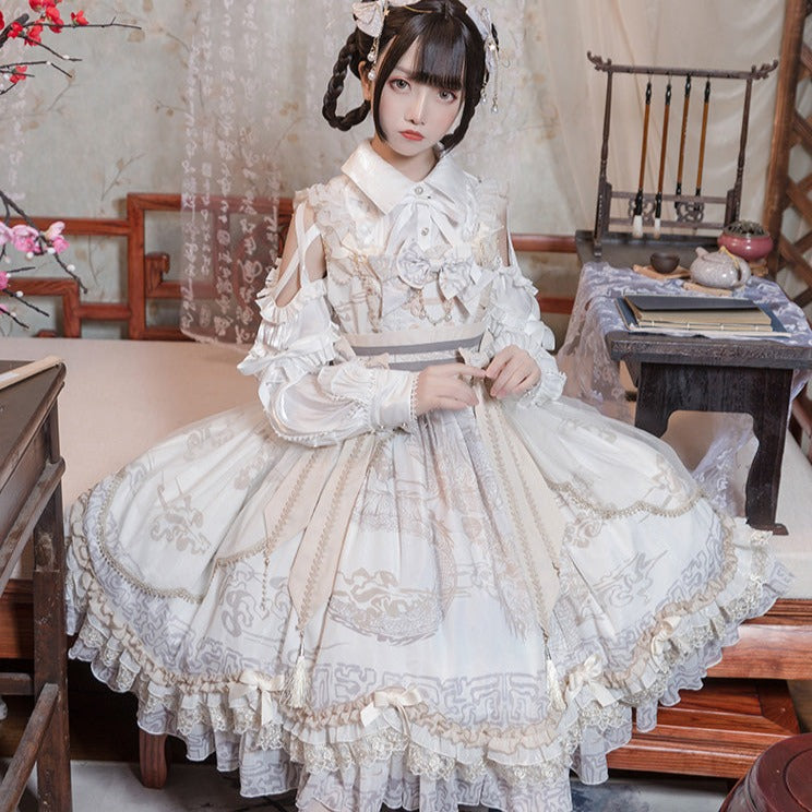 Dragon Dream Flower Lolita Jumper Skirt with Hair Accessory
