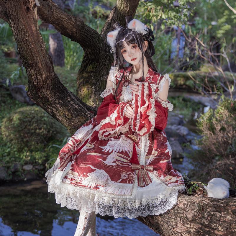 鶴の飛翔 華ロリプリンセスドレス フルセット