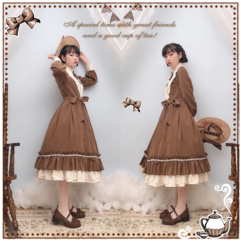 [Pre-order] British Classical Lolita Vertical Striped Dress