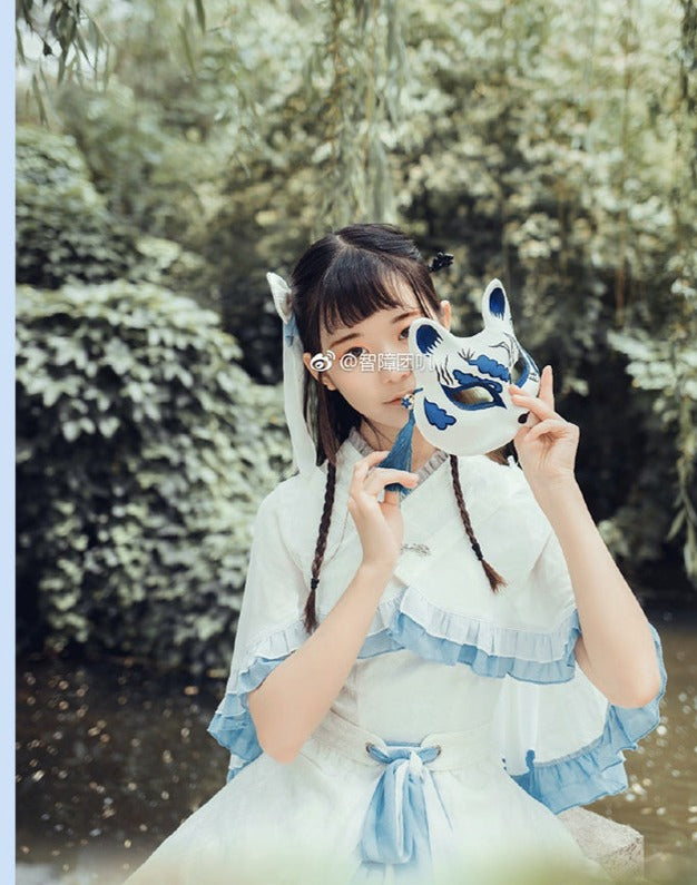 Nine-Tailed Fox Flower Lolita Jumper Skirt with Cloak and Hair Accessory