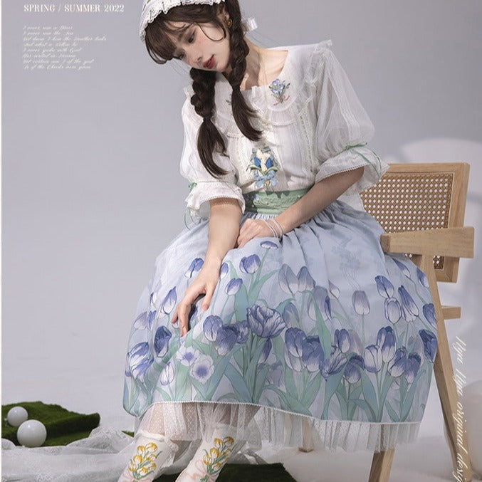 Kimono style dress with Japanese style maid apron