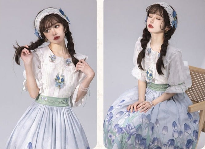 Kimono style dress with Japanese style maid apron