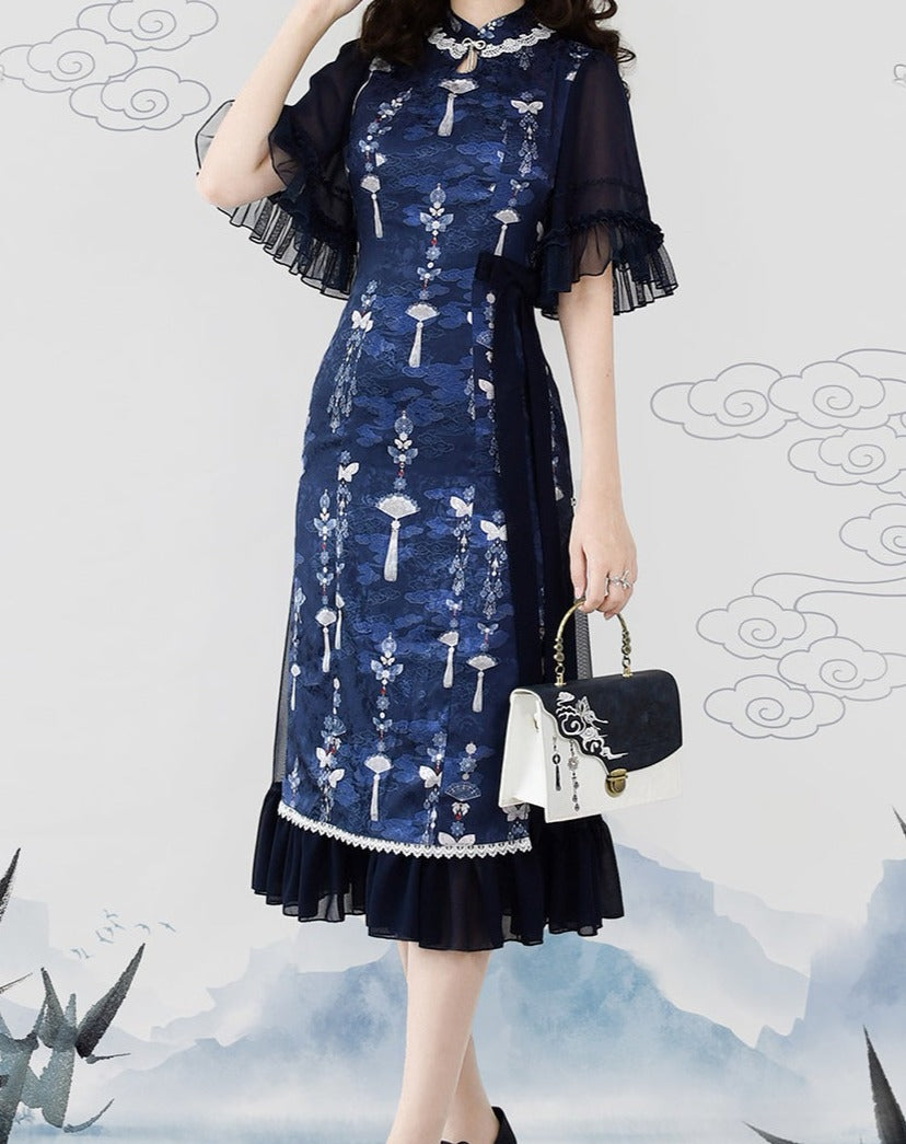 Butterfly Fan Painting Hana Lori Elegant China Dress Sheer Frill ver