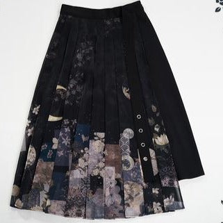 Moonlight flower Japanese style print pleated skirt Japanese loli