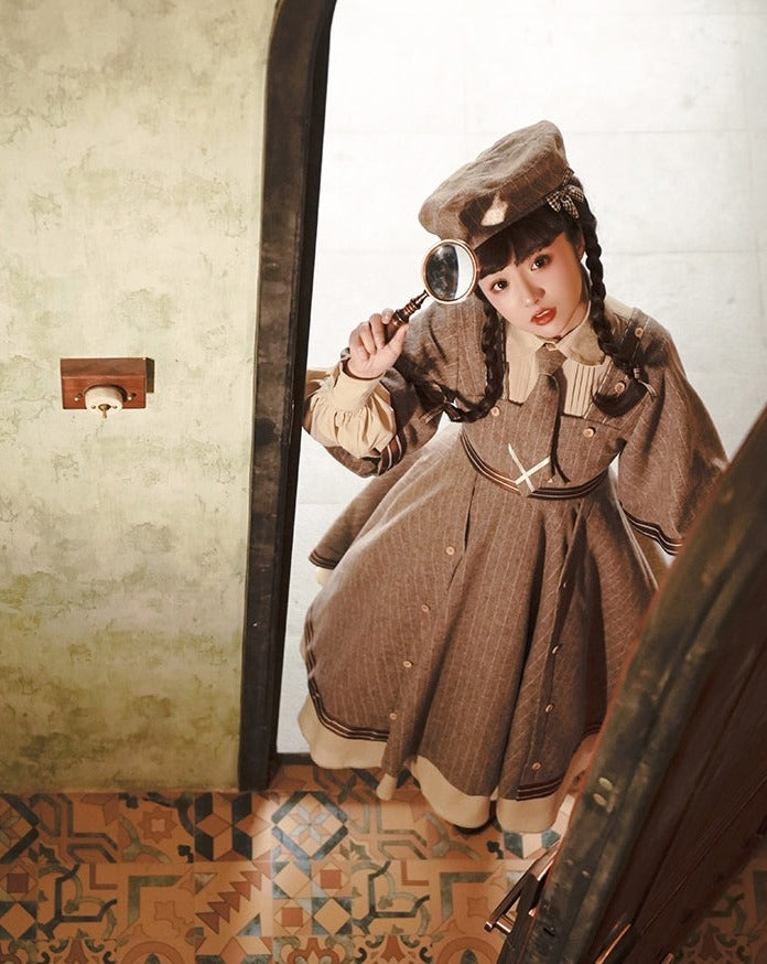 Retro detective dress coat 4-piece set
