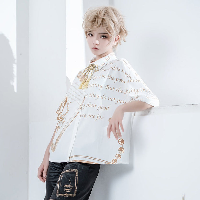 Prince Lolita Print String Tie Blouse