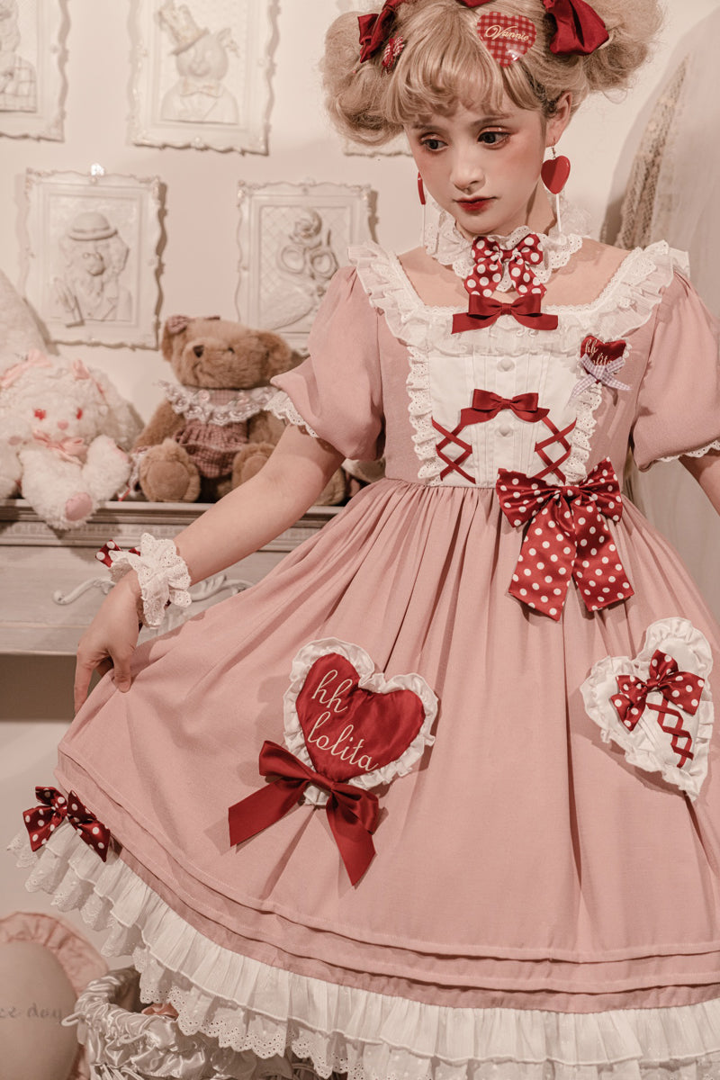 Lovely sweet lolita dress full of hearts and ribbons | Idol costume |
