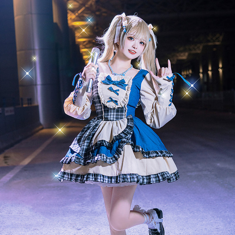 Sunset Tour Idol Style Denim Check Mini Dress