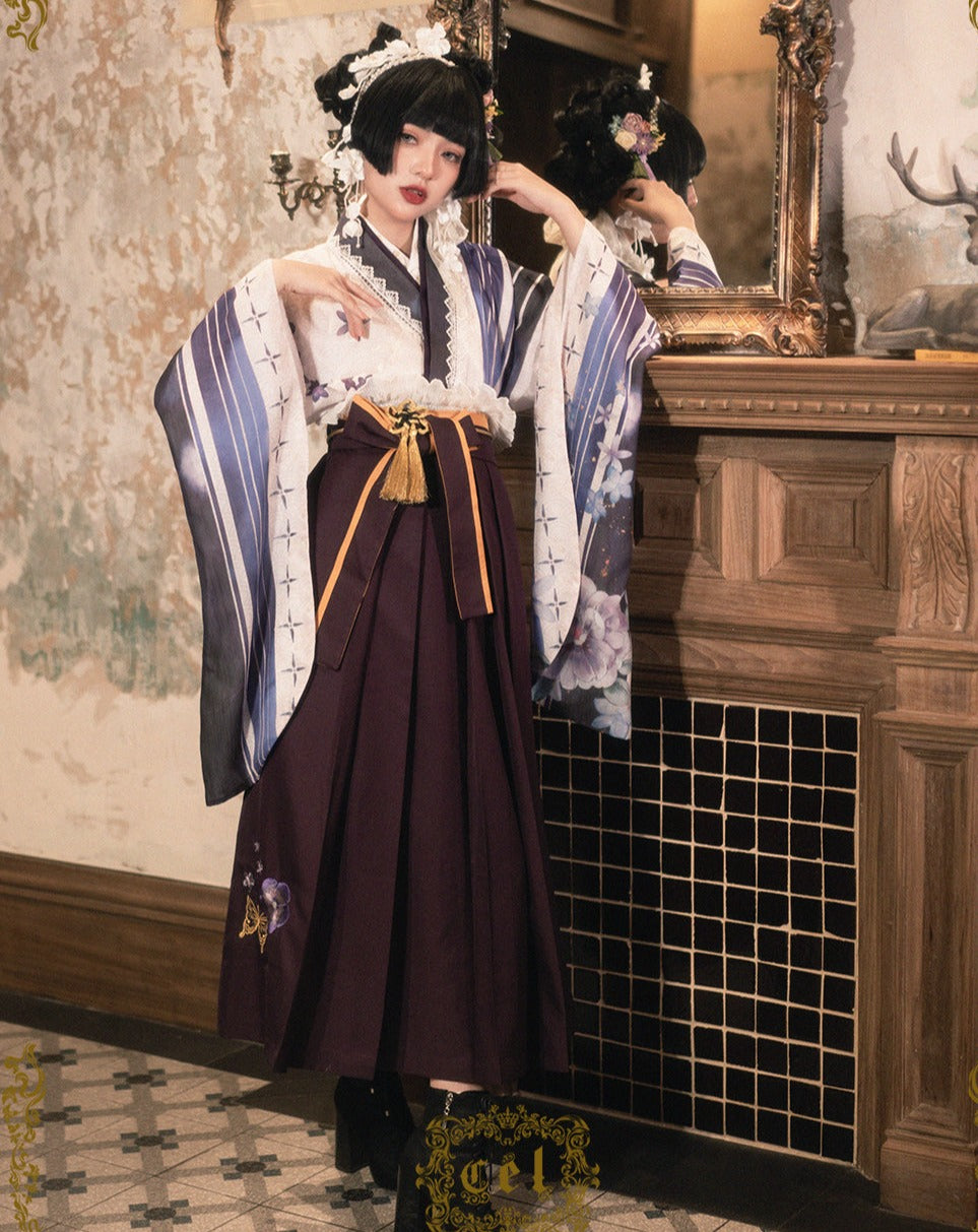 Japanese-style print and lace kimono-style tops [20% off when purchased together]