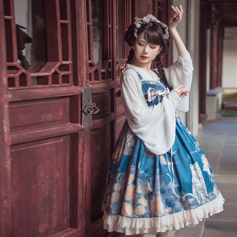 Flower and White Tiger Chinese Lolita Dress