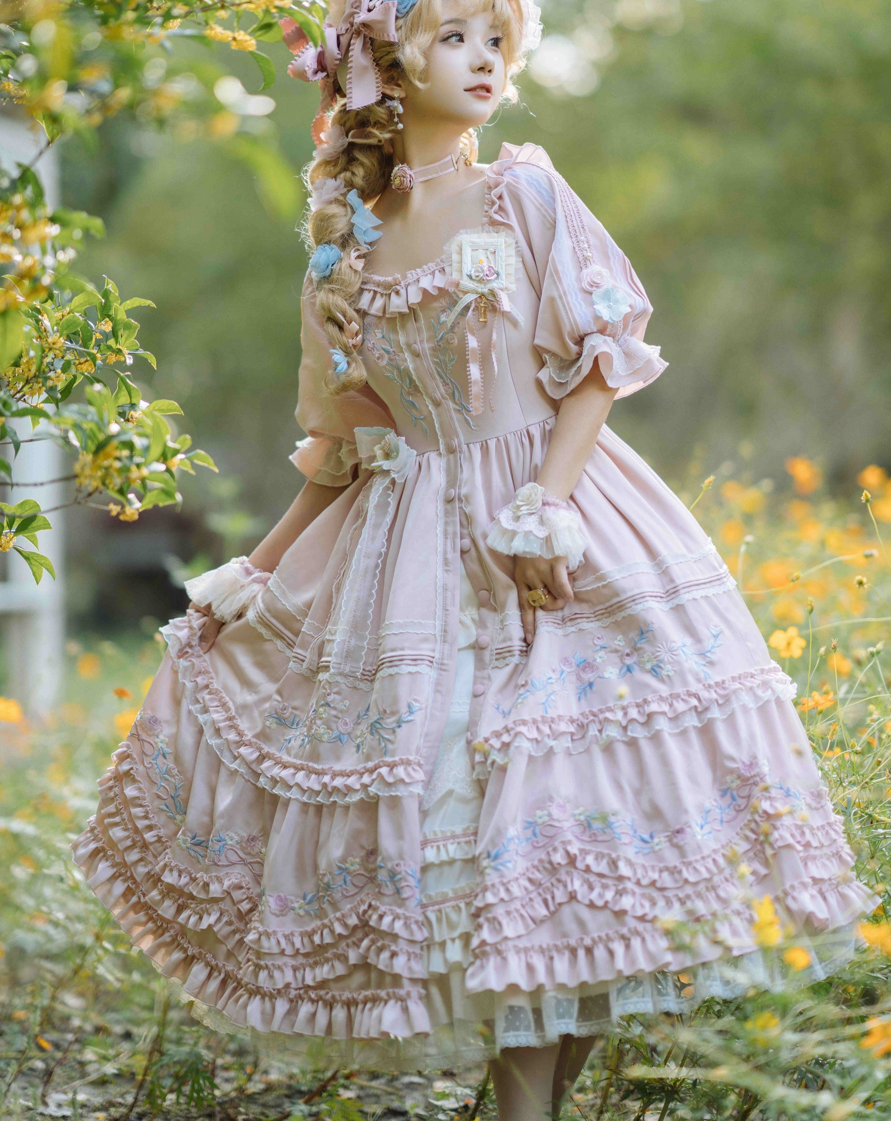 Rose embroidery garden princess dress full set