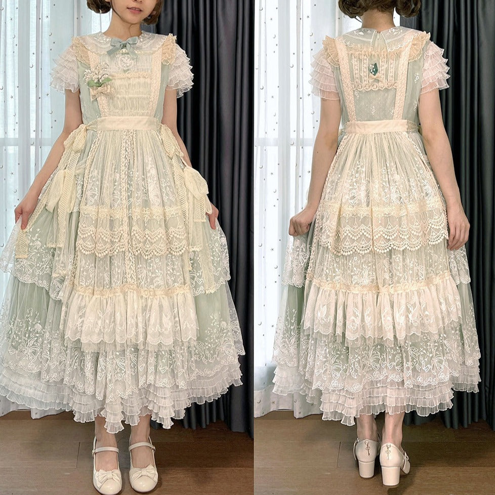 [Simultaneous purchase only] Suzuran flower embroidery front and back 2way lace apron