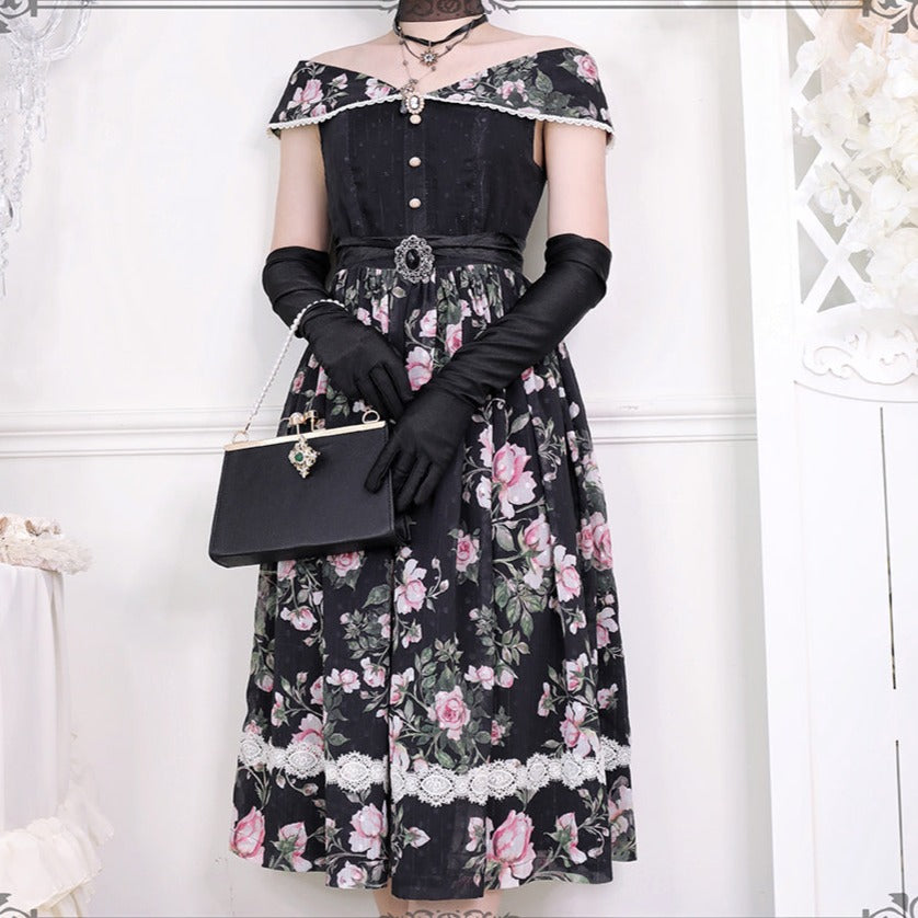 [Pre-order] Rose Garden 2-way design neck classic lolita jumper skirt