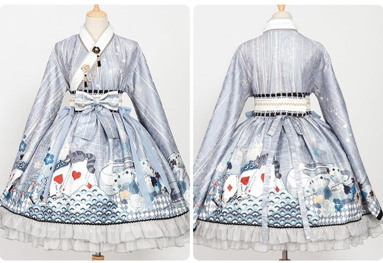 Japanese Lolita x Alice skirt and kimono style top/headband set