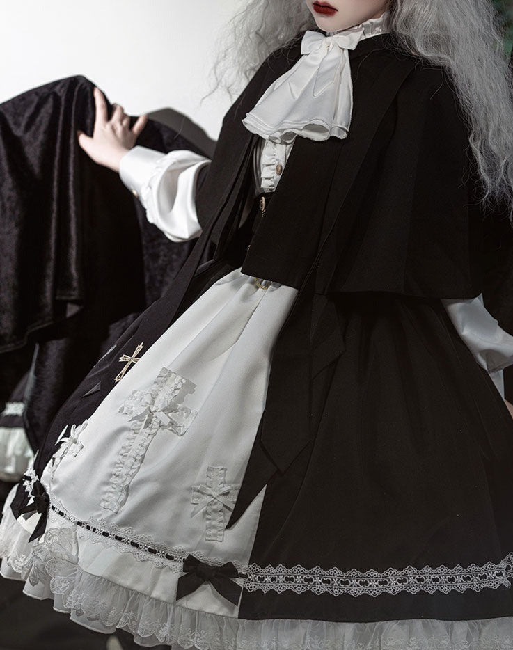 【予約販売】Holy academy 学院風 ゴスロリ スカート・マントセットアップ