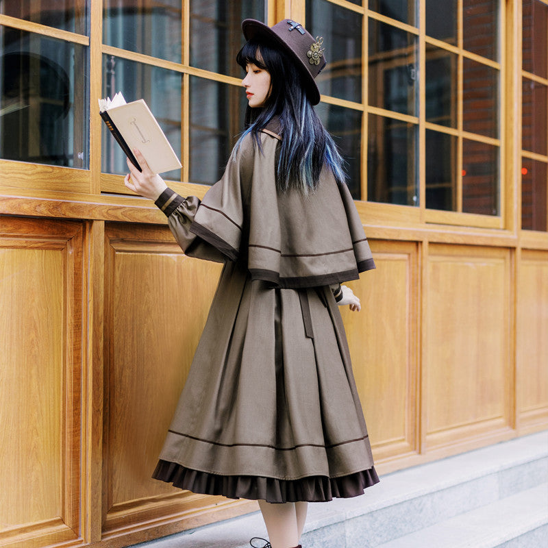 School style classical elegant long dress &amp; cloak