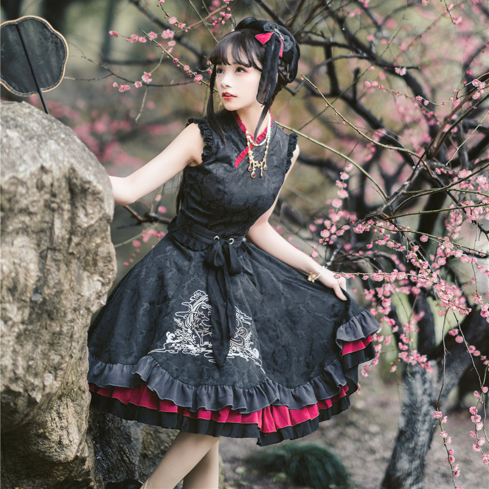 Nine-Tailed Fox Flower Lolita Jumper Skirt with Cloak and Hair Accessory