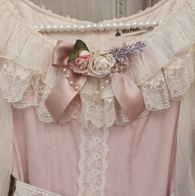 [Simultaneous purchase only] Flower flower corsage, ribbon brooch, lace gloves