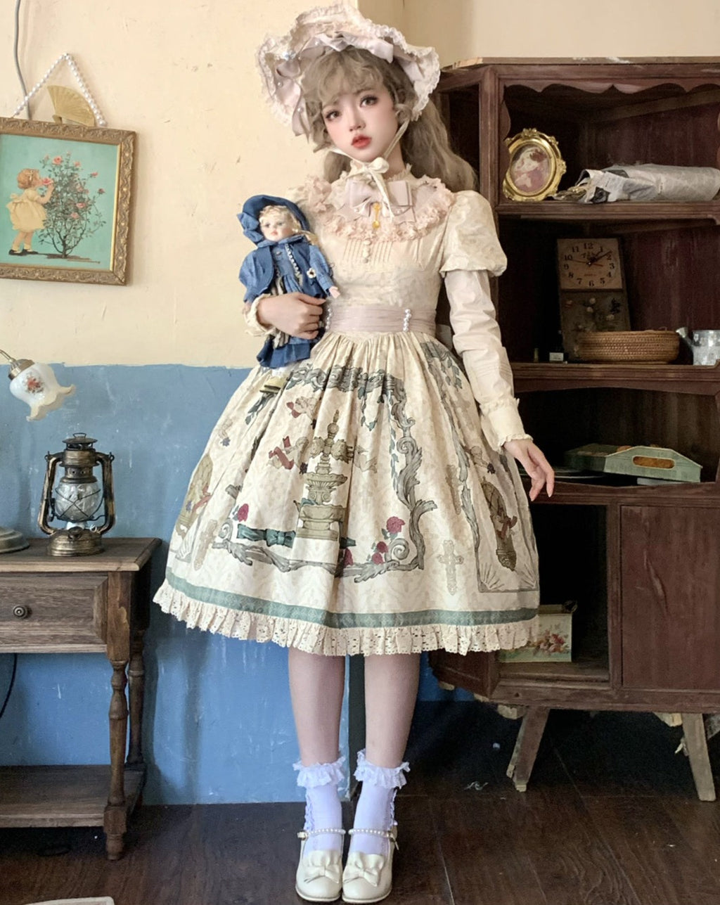Wonderland Paradise アンティーク調コットンワンピース 付け袖付き