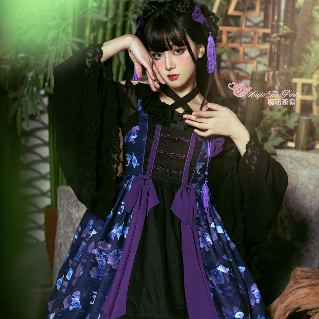 Yumemiru Goldfish Flower Lolita Jumper Skirt with Hair Accessory