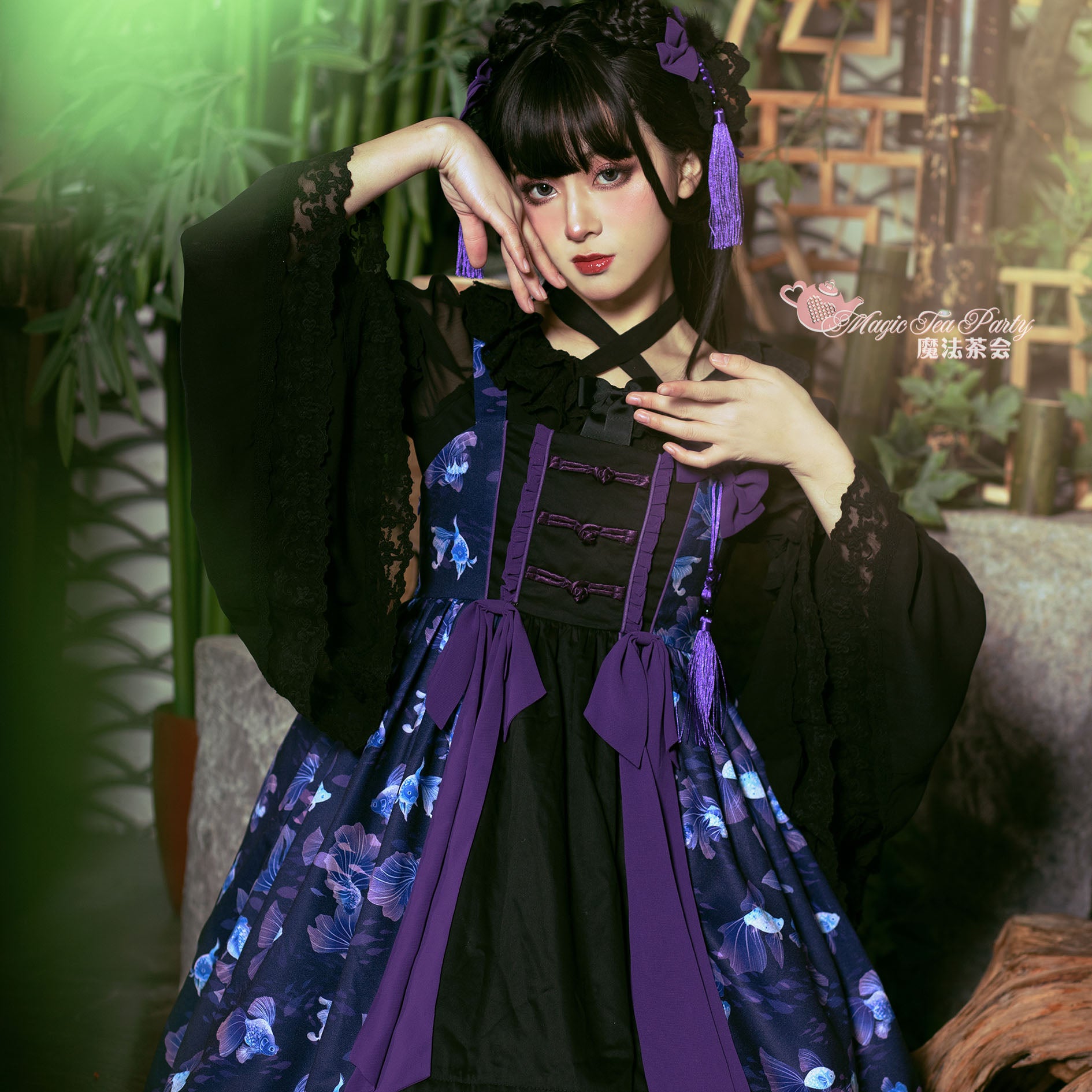 Yumemiru Goldfish Flower Lolita Jumper Skirt with Hair Accessory