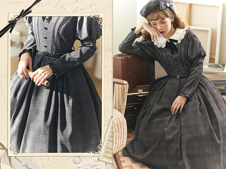 White collar dress with classical lattice pattern