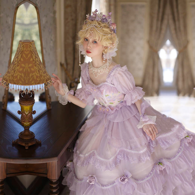 [Reservation sale] Chiffon purple princess dress and flower tiara