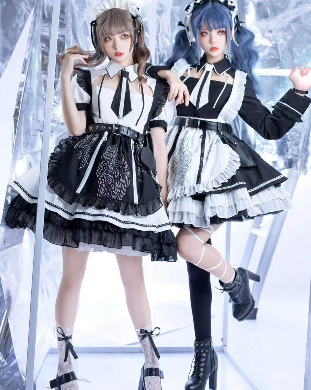 Sci-Fi Maid Long-sleeved Dress with Gothic Lolita Apron