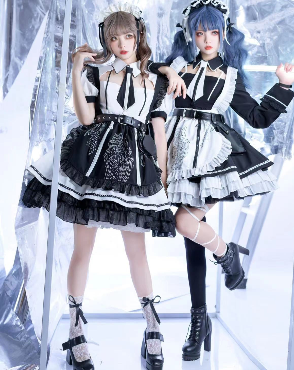 Sci-Fi Maid Short-sleeved Dress with Gothic Lolita Apron