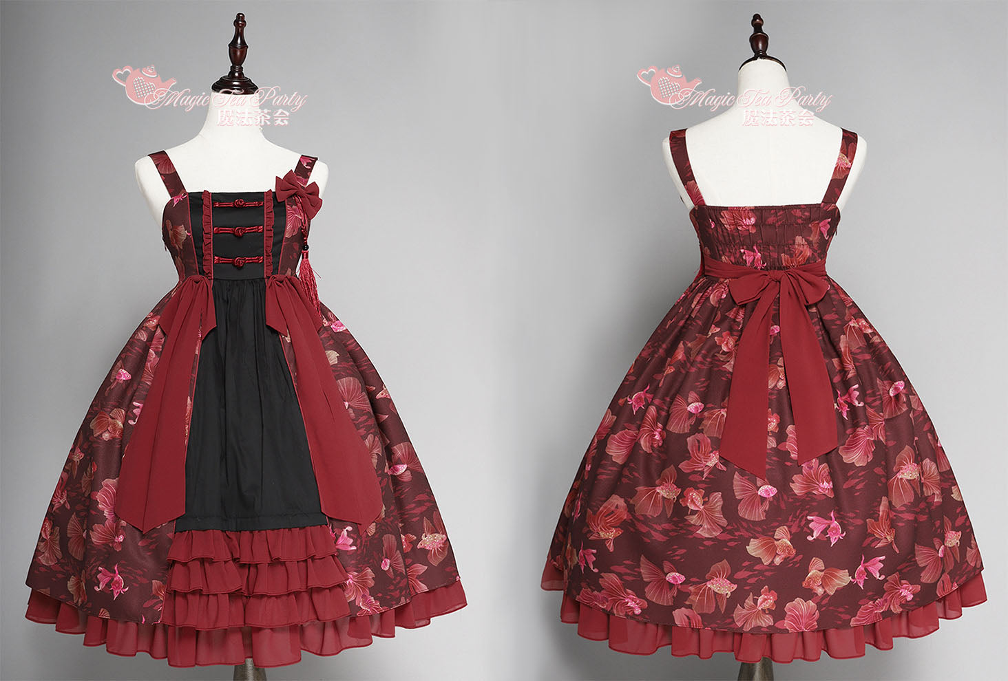 Yumemiru Goldfish Flower Lolita Jumper Skirt with Hair Accessory
