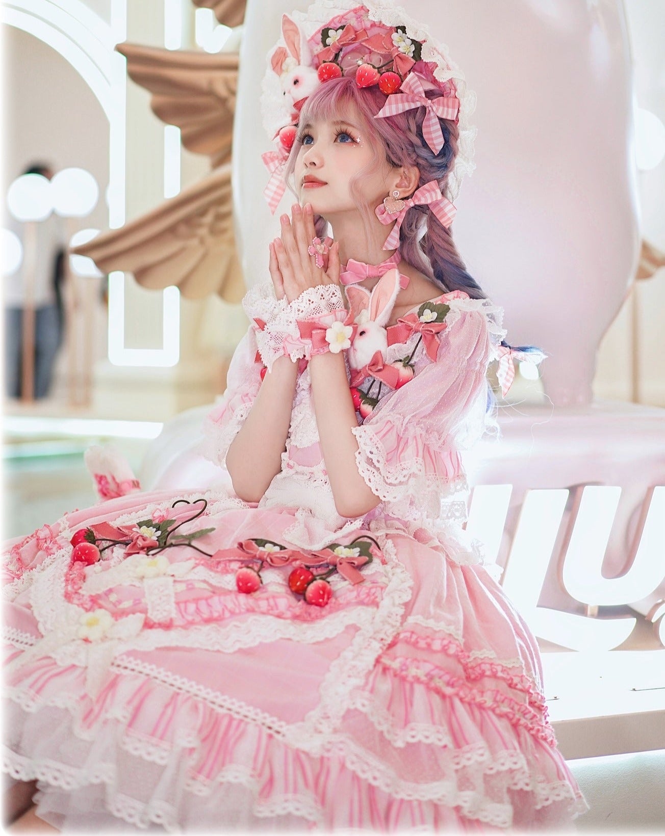 Strawberry princess dress with ruffles and ribbons in 4 colors