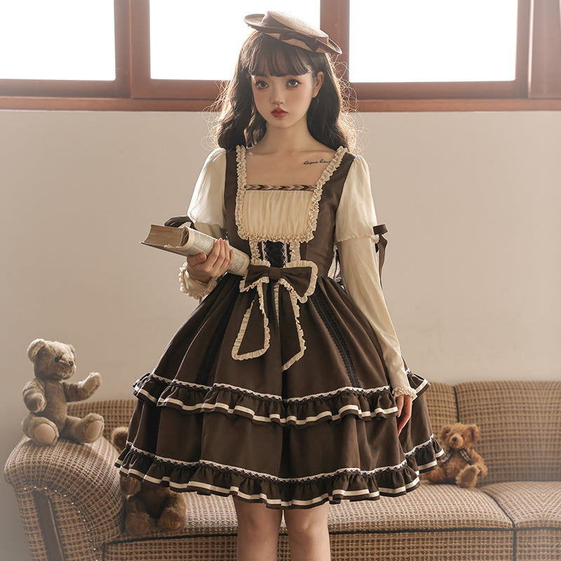 Misty Brown 異素材ミックスレトロドールワンピース