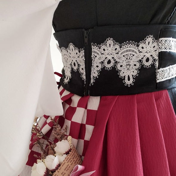 Taisho Roman Rhombic Lattice Japanese Lolita Jumper Skirt and Cloak Japanese Lolita