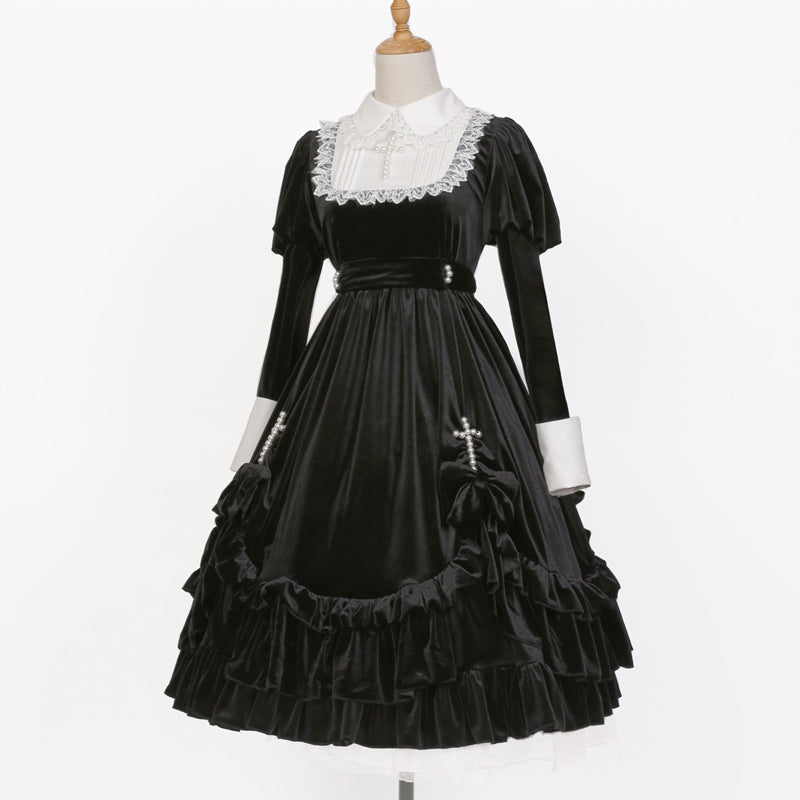 Black velvet pearl cloth dress