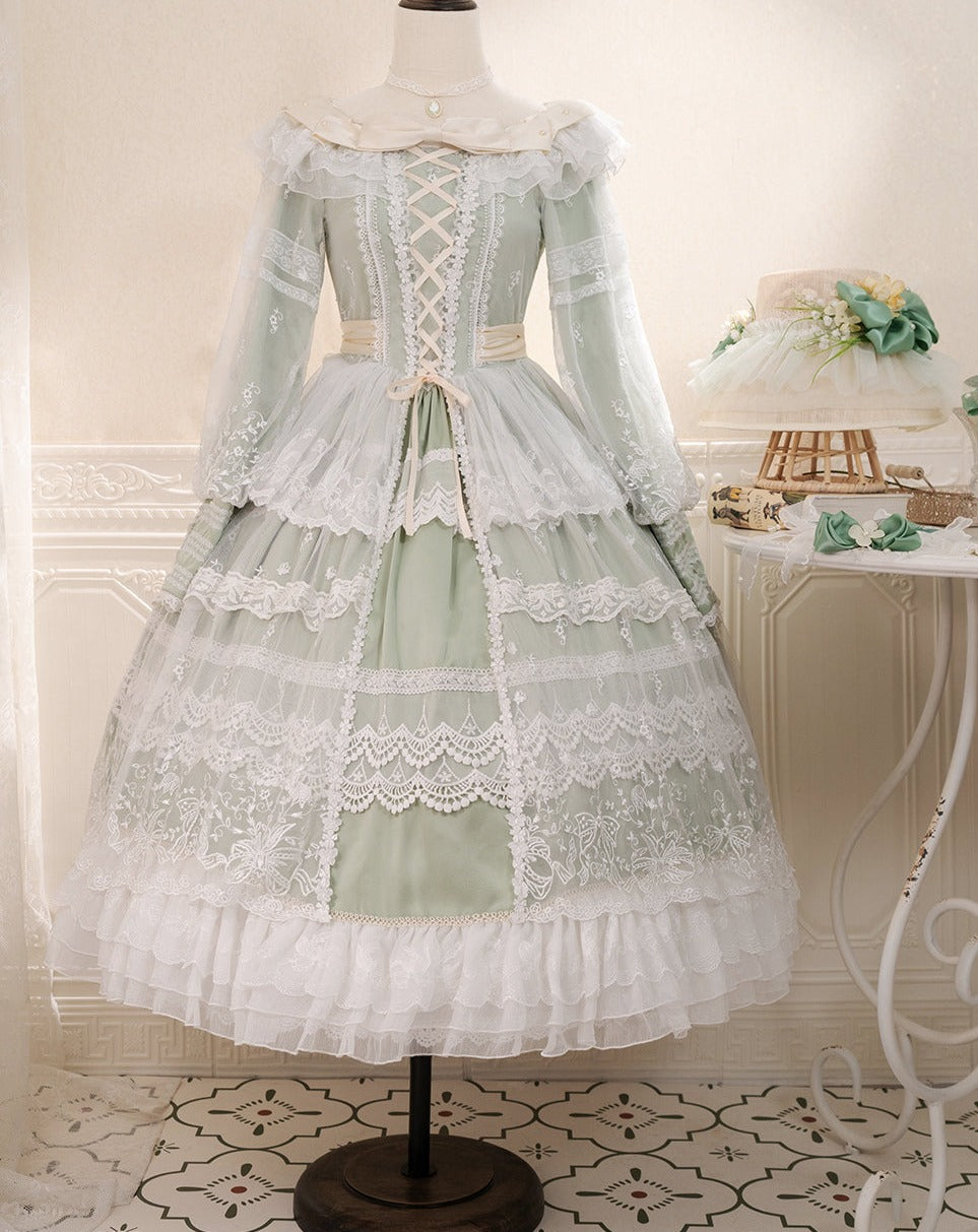 [Pre-order] Bell orchid flower embroidery open skirt elegant dress