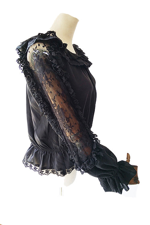 lace blouse with sheer sleeves