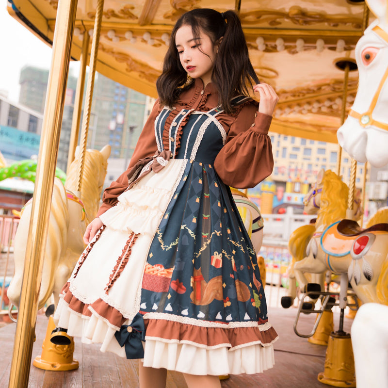 リスとさくらんぼのジャンパースカート - ロリータファッション通販RonRon