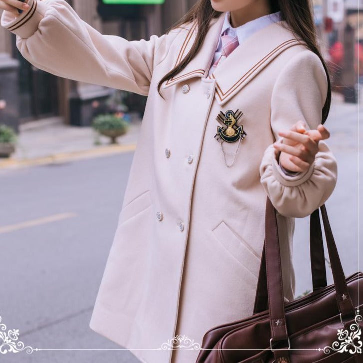 School style puff sleeve double coat