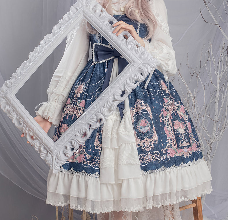 [Pre-order] Double ribbon front lace Lolita jumper skirt
