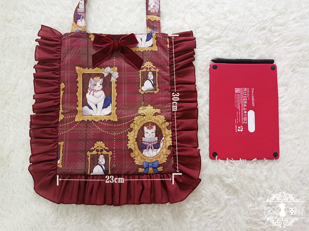 [Simultaneous purchase only] Frame Cat Beret, Ribbon Brooch, Argyle Socks, Bag