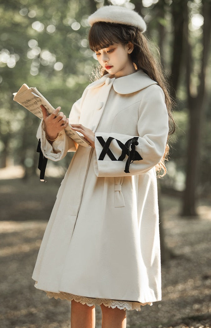 [Outlet] Snow Romance Ribbon Sweet Coat, Ready to Ship, Off White, M Size