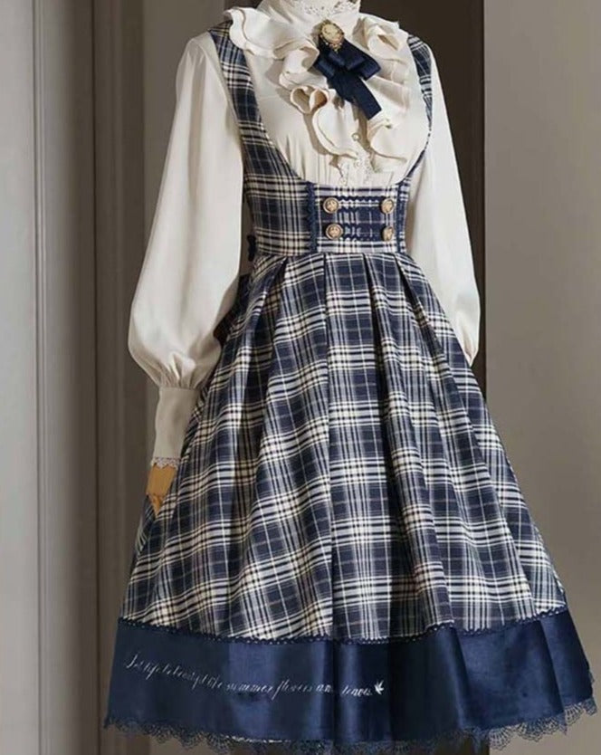 [New color] British style lattice pattern high waist jumper skirt
