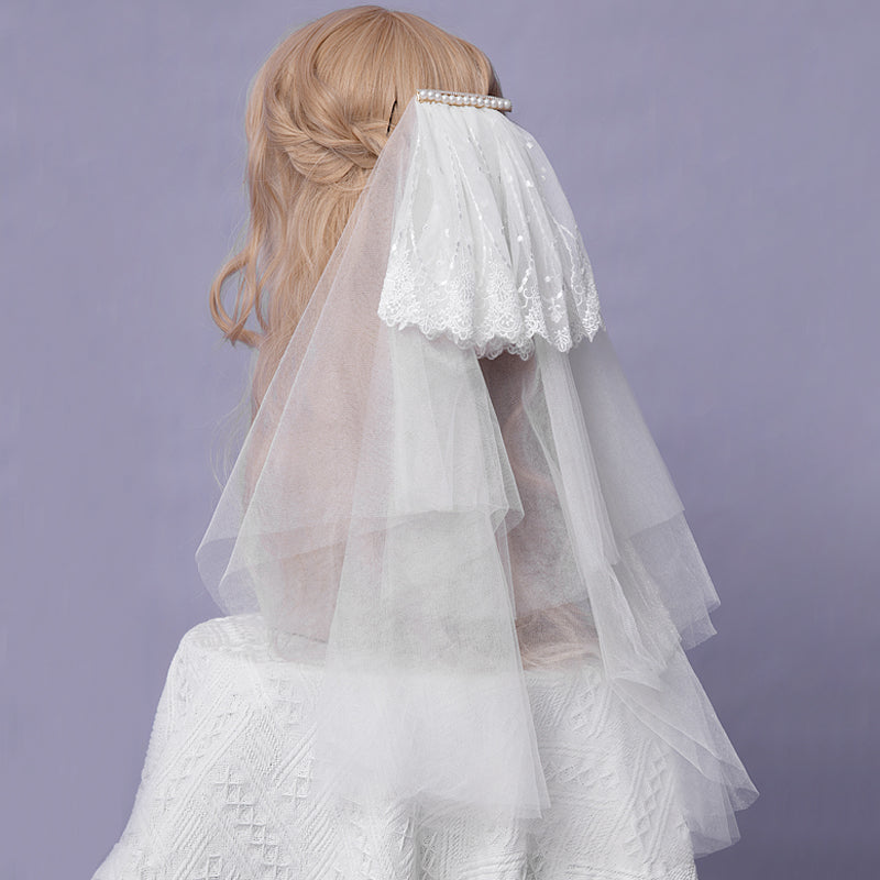 [Set sale] Pure white lace dress headdress pannier
