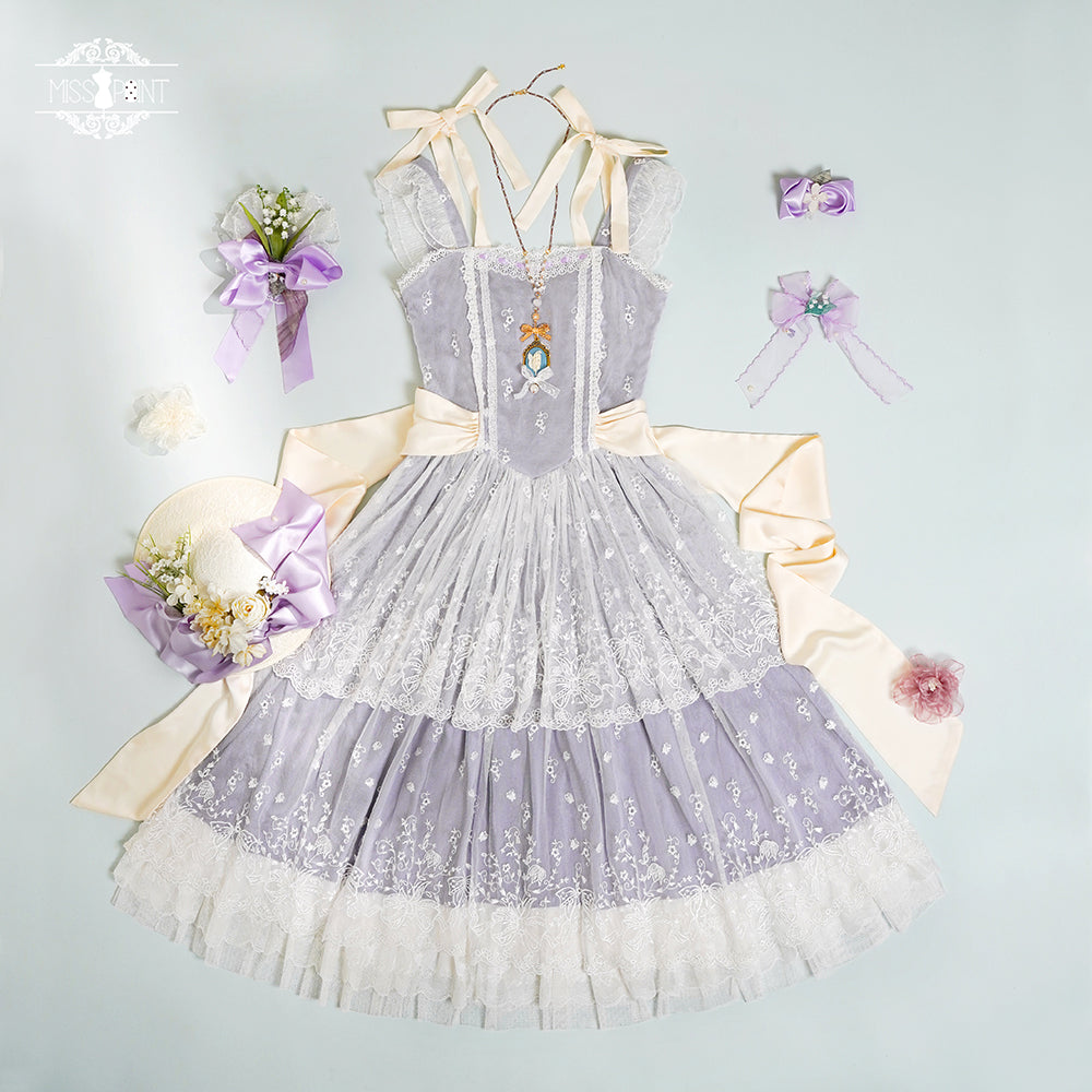 Suzuran flower embroidery layered jumper skirt