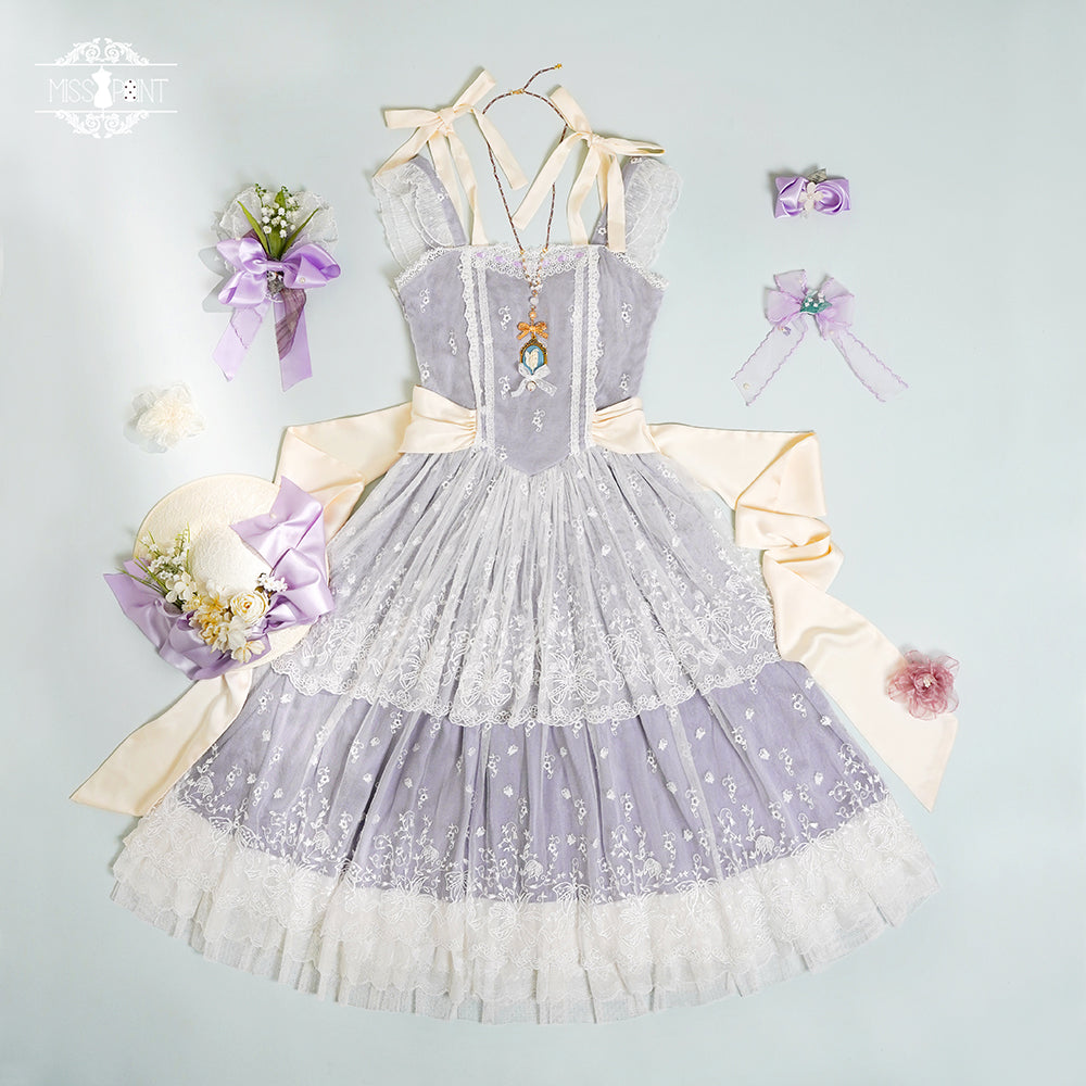 鈴蘭の花刺繍 レイヤードジャンパースカート