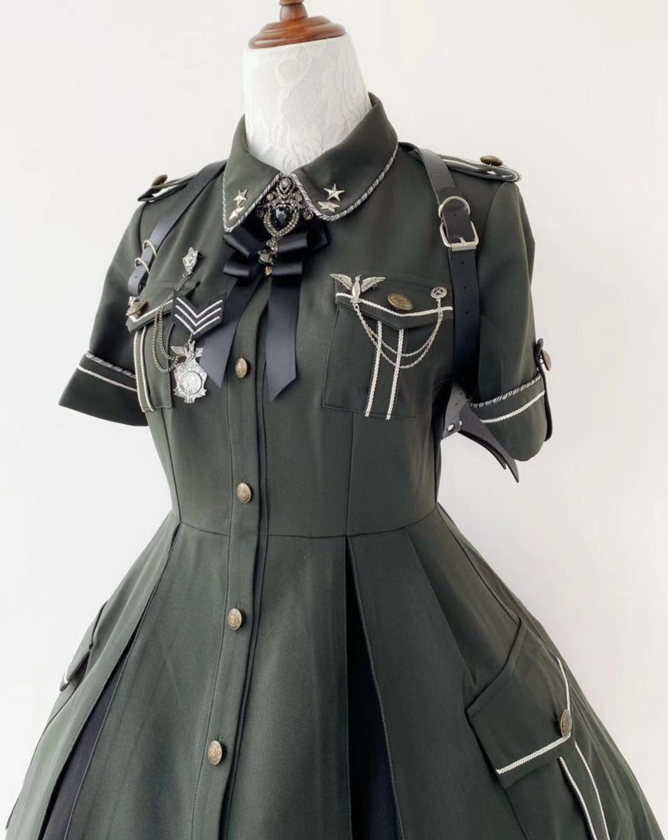 [Pre-order] Military Lolita Dark Gothic Short Sleeve Dress