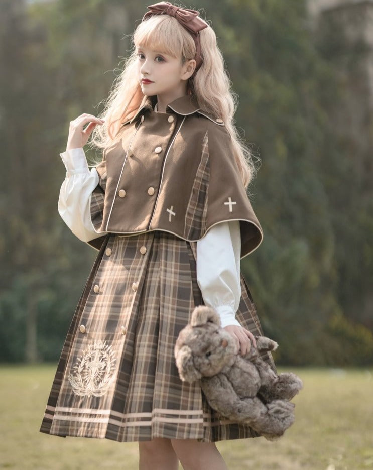 British college layered dress and cloak